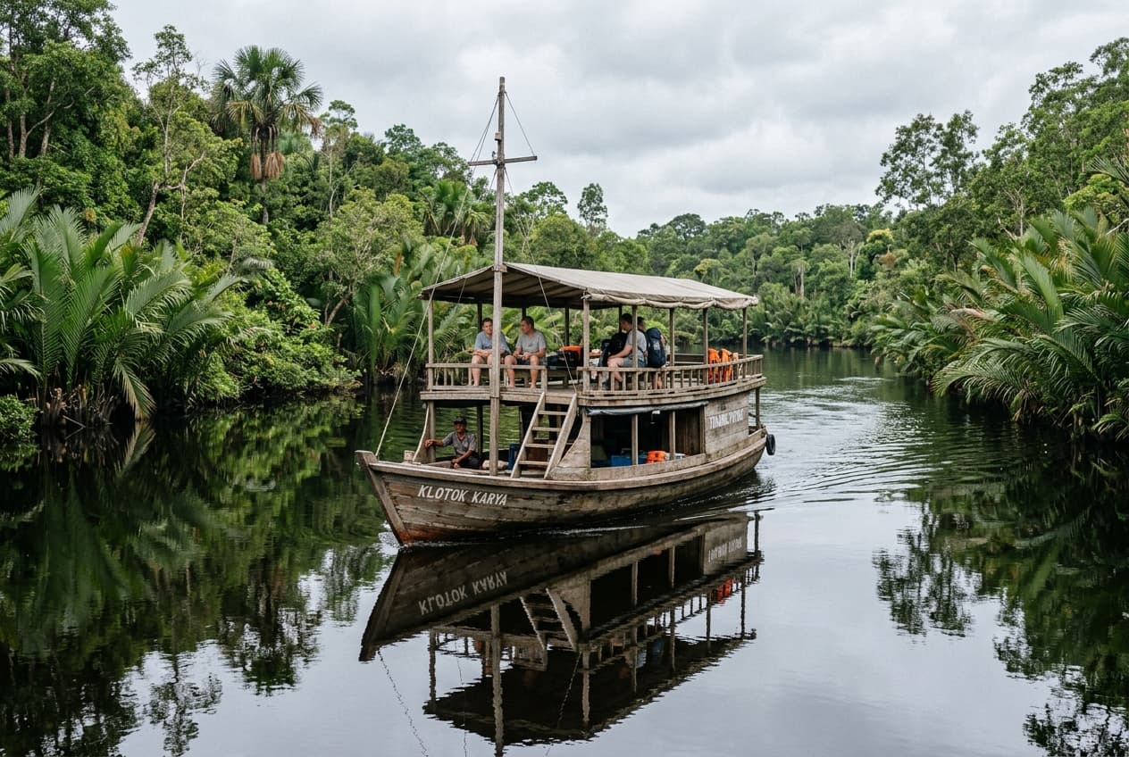 The Real Borneo klotok fleet on Sekonyer River
